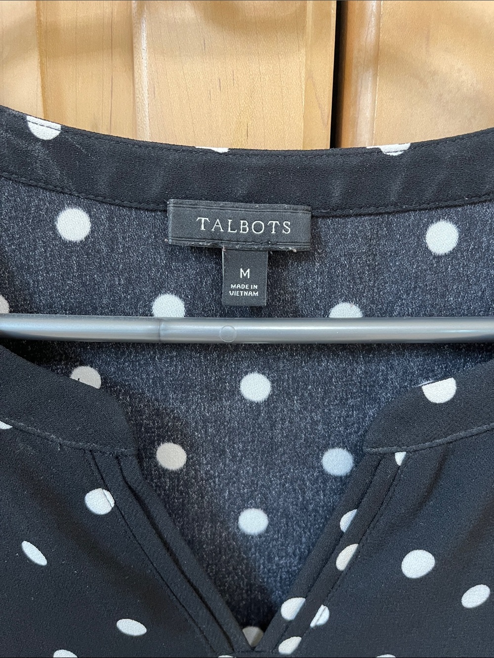 Talbots Black and White Polka Dot Split-Neck Blouse - Picture 3 of 3